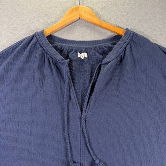 Aerie Textured Pullover Sweatshirt Women's XL Blue V Neck Pom Pom Tassel - Picture 4 of 13